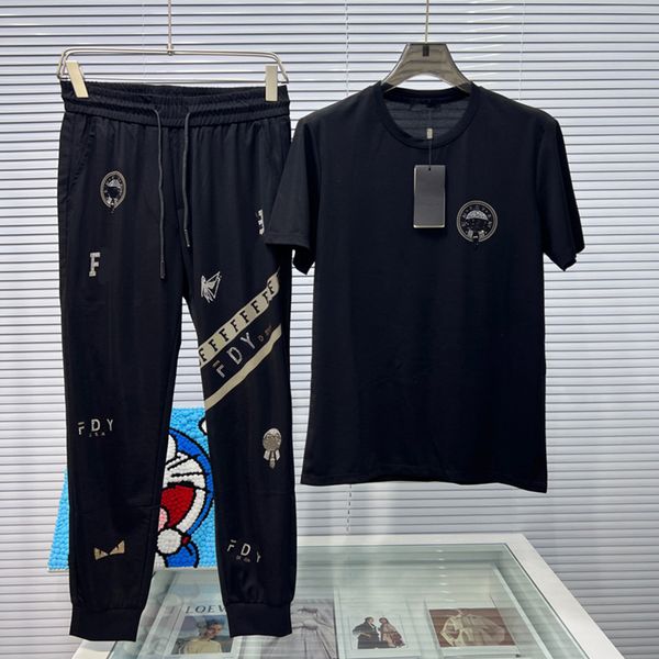 

fashion men's sportswear t-shirt brand set letter street clothing casual breathable summer set pants t-shirt outdoor travel sportswear, Gray