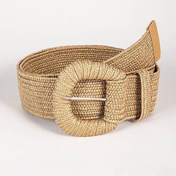 

belts retro women summer pin buckle fashion female braided wide designer woven elastic pp straw grass girls waistband 230512, Black;brown