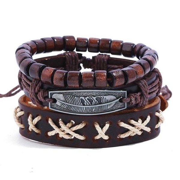 

vintage cowhide woven bracelet alloy feather diy suit hemp rope genuine leather wrist string, Golden;silver