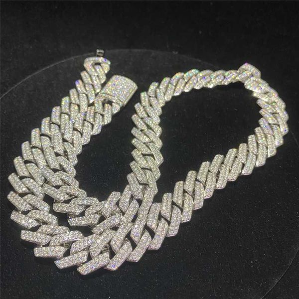

in stock 14mm sterling silver moissanite cuban link chain bling vvs moissanite diamond cuban bracelet hip hop jewelry necklace