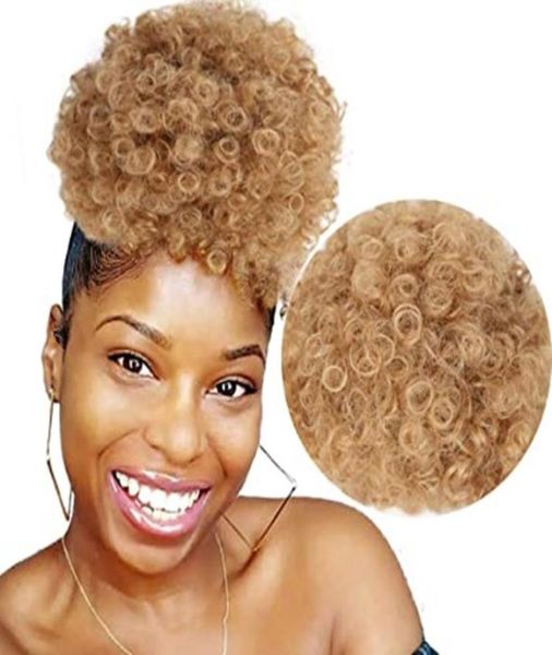 

afro puff drawstring ponytail humain short afro kinky curly afro bun extension hairpieces full circle large ring updo hair ext6360448, Black