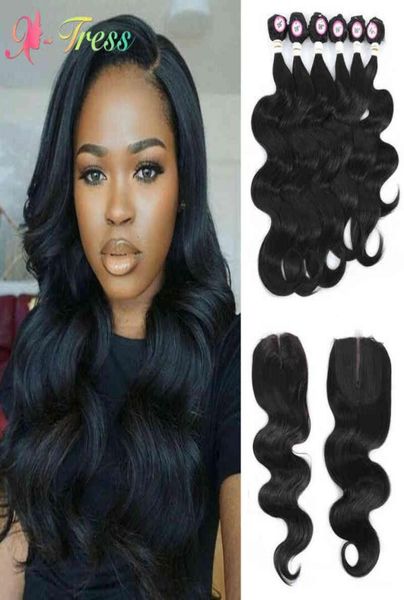 

synthetic hair weaving body wave 6 bundles with closure 18 20 22 inches mixed length black color weave hair extensions xtress h228402375