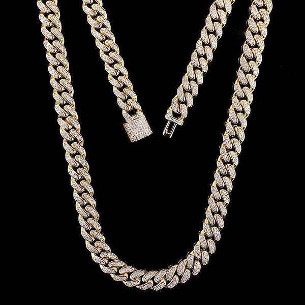 

trendy 8mm silver inlaid moissanite rimmed silver gold plated cuban chain for men