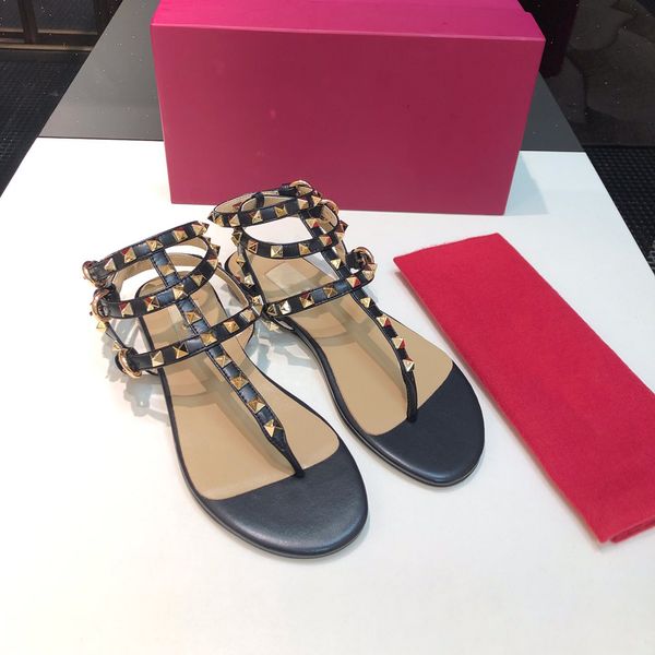 

designer beach shoes valentinoity rivet sandals women leather flat slipper summer sandal woman v style pool slides indoor slipper outdoor sk