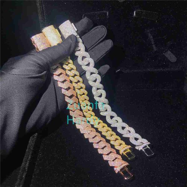 

15mm moissanite diamond jewelry white gold color cuban link bracelet iced out infinity bracelet, Silver