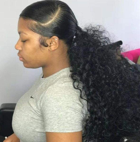 

brazilian kinky curly human hair drawstring ponytail european remy quality double drawn remy virgin hair natural dyed 5659626, Black