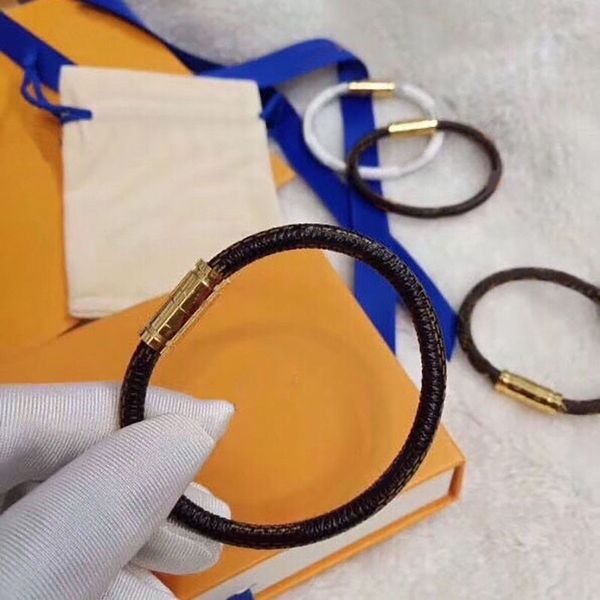 

new old flower leather bracelets designer charm women and men metal lock head bracelet fashion classic simple jewelry friendship, Black