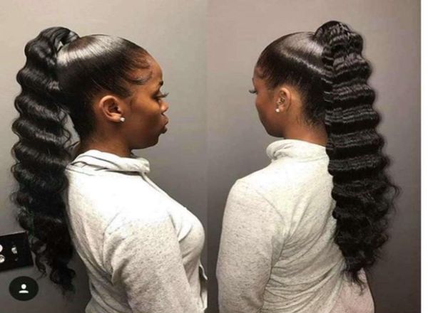 

120g160g brazilian clip in human ponytail hair extensions deep wave drawstring ponytail for black women one dornor hair wavy pony5476862
