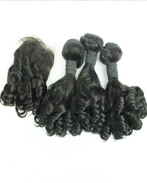 

3pcs human hair bundles afro kinky curly hair spiral curl weave egg curl human virgin hair wave closure aunty funmi wit lace closu6432102, Black;brown
