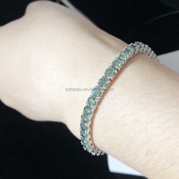 

925 sterling silver blue green moissanite tennis chain hip hop iced out vvs moissanite diamond tennis necklace