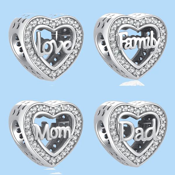 

925 sterling silver charms for pandora jewelry beads shiny forever family heart shaped charm love dad mom, Black