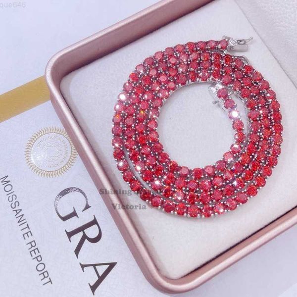 

sterling silver pass diamond tester 3mm 4mm red color moissanite necklace