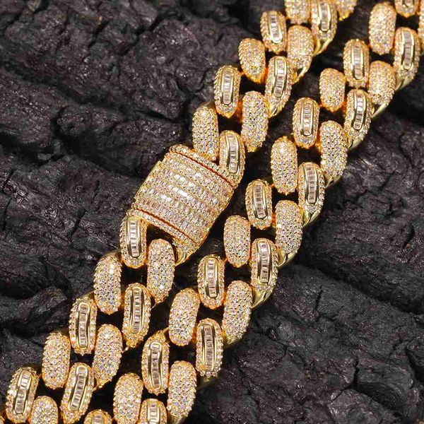 

qianjian vintage miami moissanite baguette gold plated cuban link chain necklaces, Silver