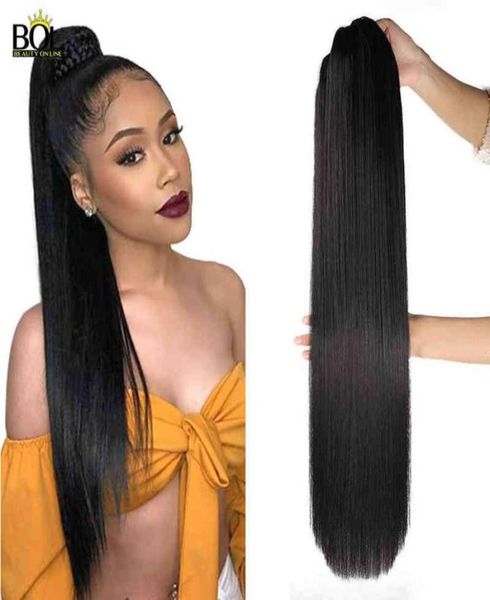 

beauty on line long straight ponytail hairpiece 24inch black synthetic drawstring ponytail clip in hairpiece high heat resistant 26234296, Black;brown