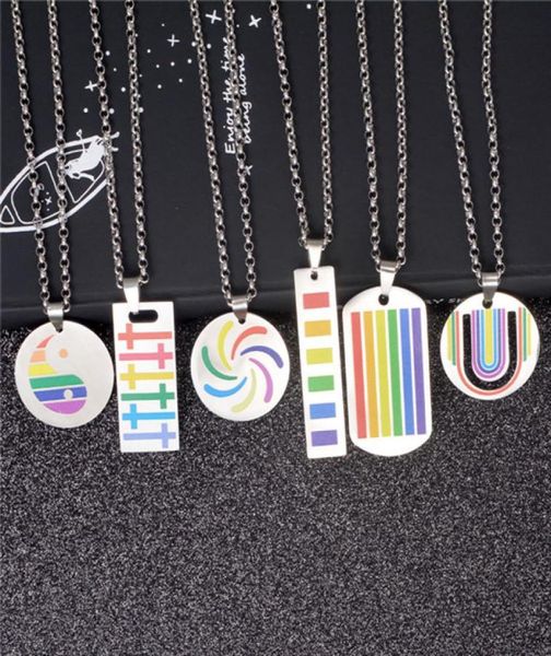 

creative stainless steel necklace titanium steel dog tag rainbow pendant necklace hip hop homosexual jewelry gift5615630, Silver