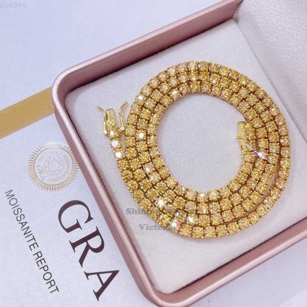 

gra certificated 3mm 4mm sterling silver gold plated champagne tennis moissanite chain