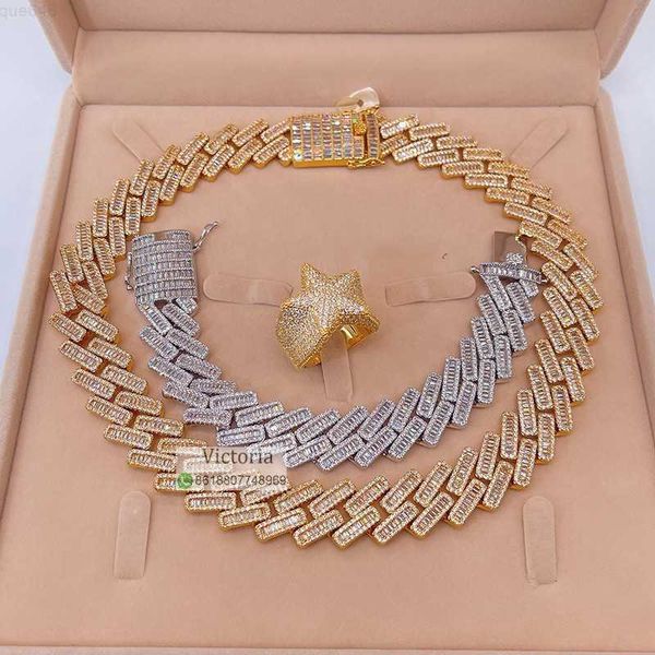

15mm baguette diamond iced out moissanite cuban bracelet for men, Silver