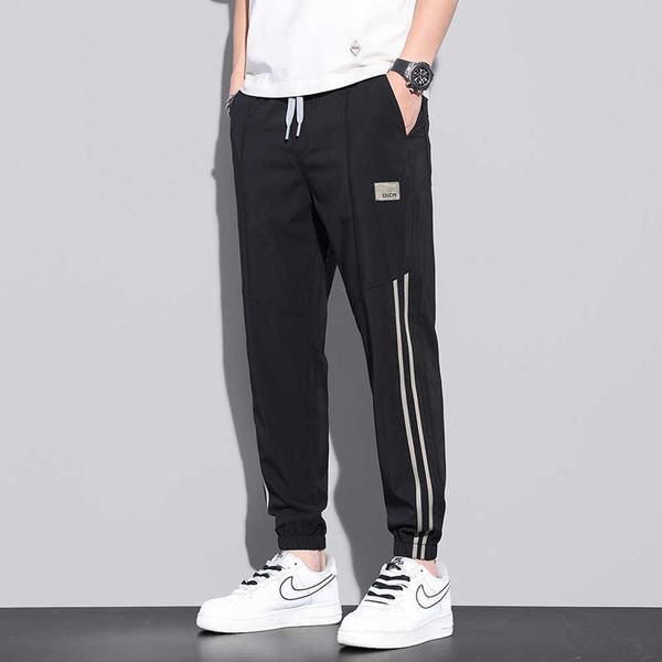 

thin leggings casual pants men's summer loose spring trend work clothes men's nine-point youth sports trousers fntv, Black