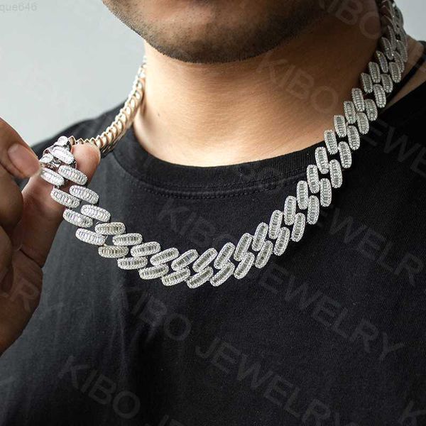 

kibo 18mm hip hop jewelry baguette cut diamond men necklace silver iced out vvs moissanite luxury cuban link chain