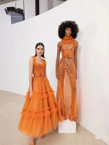 

evening dress yusuf al jasmi orange pleated high-waisted gauze dress zuhair muradkin kardashian kelly jenner, Black;pink