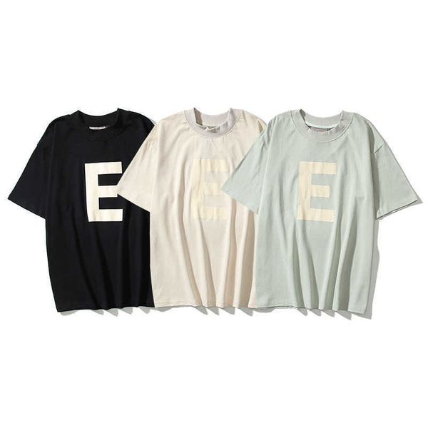 

pfp2 2023 men's and women's fashion t shirt t-shirts high street brand ess half sleeve e-word flocking short sleeve tee, White;black
