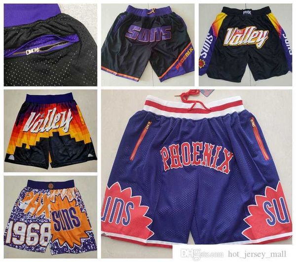 

phoenix''suns''men basketball shorts just don stitched mitchell and ness with pocket zipper sweatpants mesh retro sport, Black