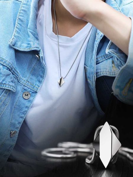 

necklace men's trend hip hop fashion versatile simple personality black blue tungsten gold coat chain women's couple pendant, Silver