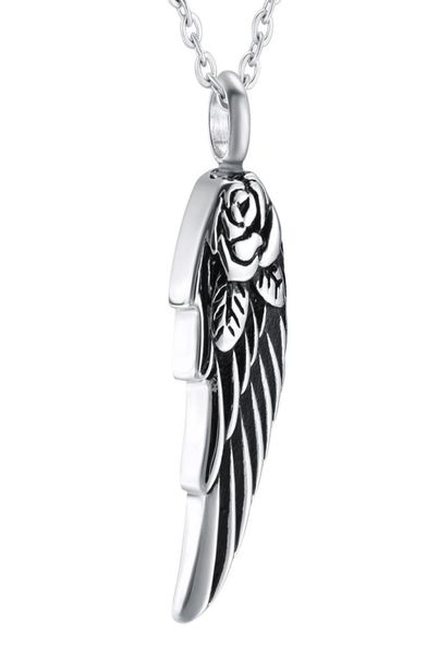 

angel wing with rose cremation urn pendant necklace stainless steel ash pendant memorial keepsake cremation jewelry4389904, Silver