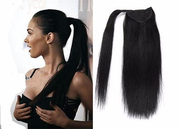 

human hair ponytail european straight hair extensions 120gram wrap around clip in pony tail remy hair 1222 inches1080520, Black