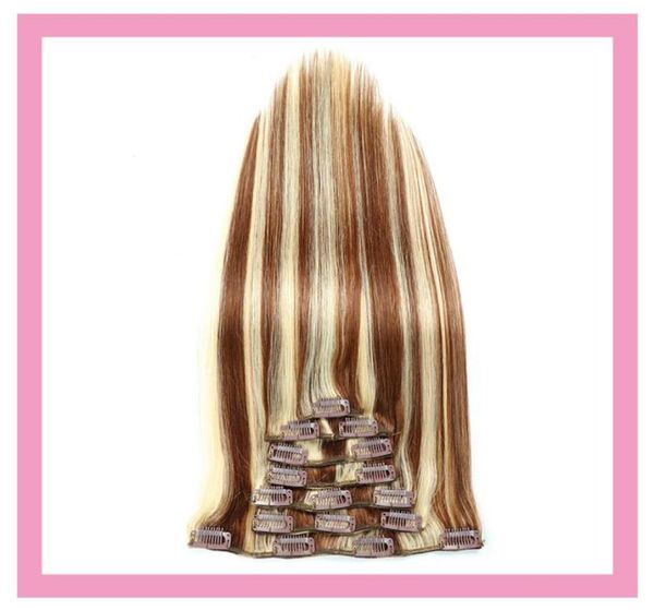 

peruvian human hair clip in hair extensions 6613 piano color clips on hair products straight 70g 100g 6blonde1242060, Black;brown