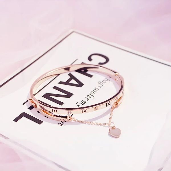 

wholesale- rose gold stainless steel bracelets bangles female heart forever love brand charm bracelet for women famous jewelry, Golden;silver