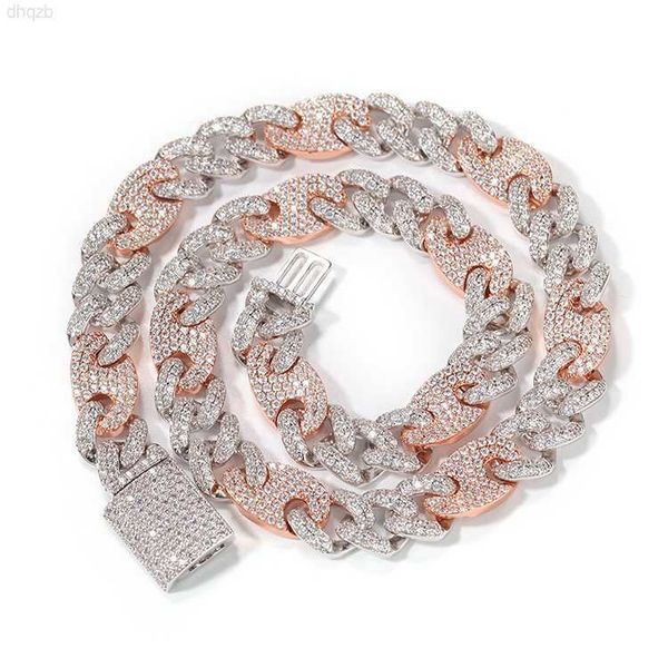 

fashion two tone color cuban chain 15mm width ice out gra moissanite cuban link chain sterling silver hip hop necklace