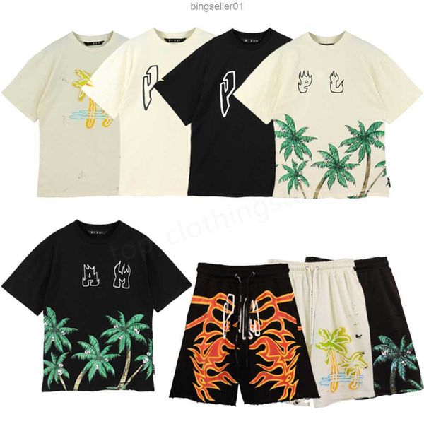 

mens women t shirts shorts designer palms tracksuit summer fashion brand angle leisure loose crew neck cottons print luxurys clothing size, White;black