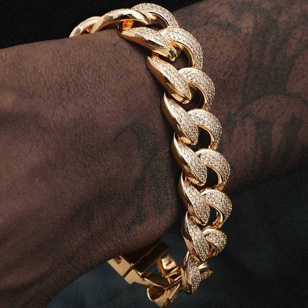 

qianjian custom miami 925 sterling silver 18k gold plated mens diamond moissanite cuban link bracelet