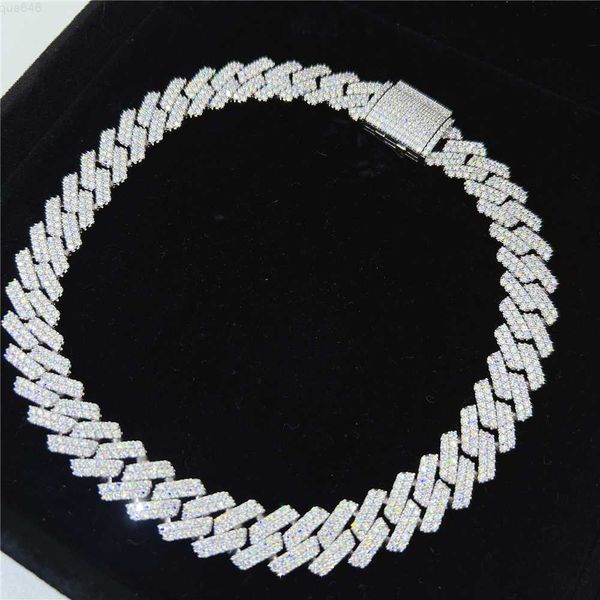 

15mm 16 18 20 22 24 inches hip hop bling necklace vvs moissanite diamond iced out 925 silver white gold cuban chain