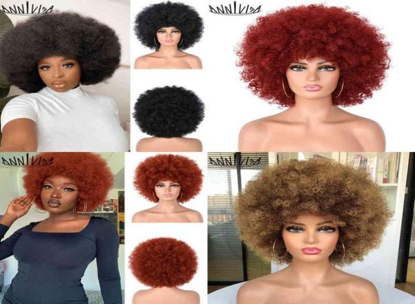 

hair afro kinky curly with bangs short fluffy for black women synthetic ombre glueless cosplay natural blonde 2203019242269, Black;brown