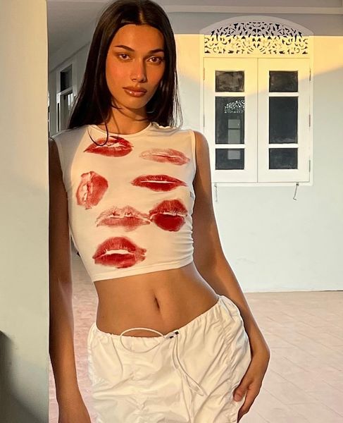 

t-shirt y2k aesthetics print baby tees 2000s streetwear patchwork oneck short sleeve summer women's crop emo girl tshirts, White