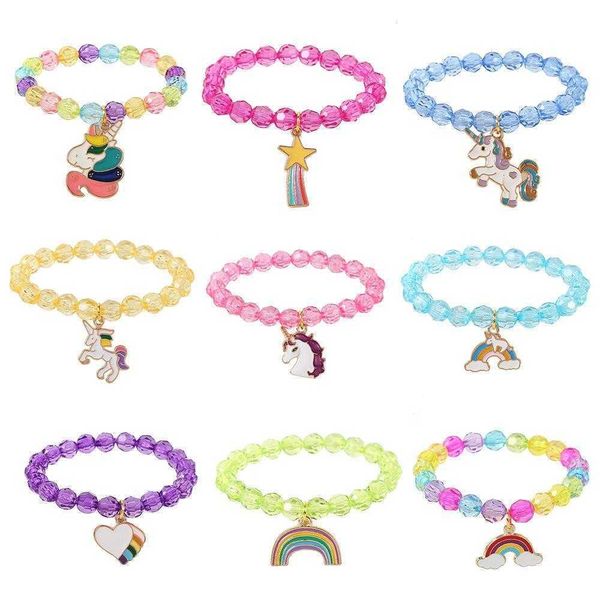 

9 pcs strands colorful bracelet rainbow unicorn children string beads jewelry for girls birthday party decorations, Black