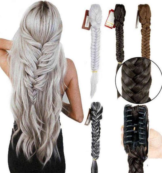 

1pcs long fishtail braid ponytail synthetic extension clip in ponytail fishtail plait hairpieces with a jawclaw clip 2202087981060, Black;brown