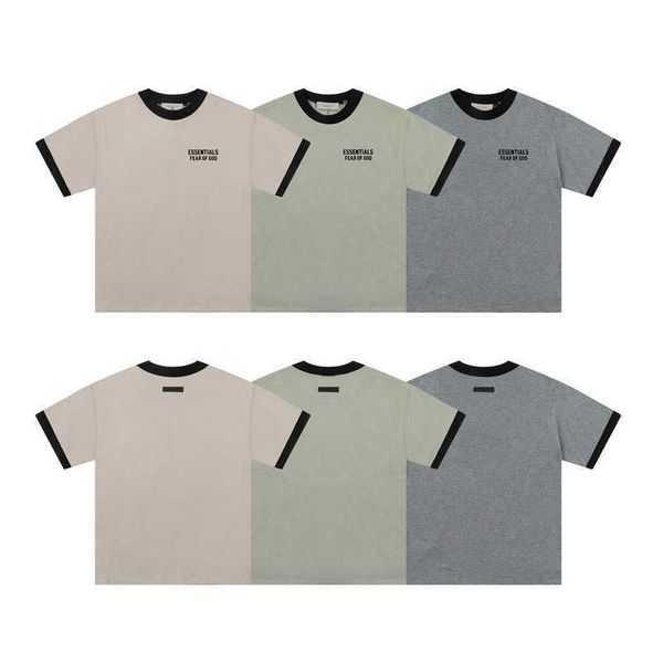 

wl3g 2023 men's and women's fashion t shirt t-shirts high street brand ess colorblock short sleeve letter flocking print loose, White;black