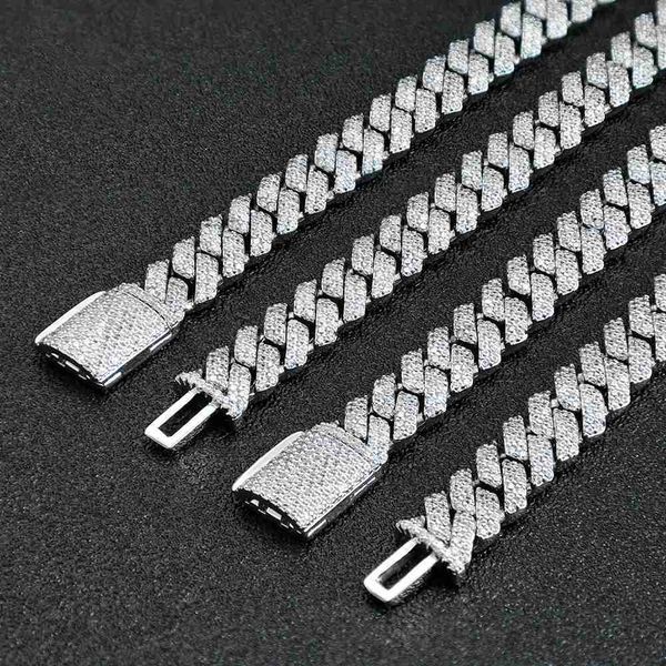 

8mm luxury hip hop jewelry 18k gold plated brass prong zircon diamond iced out cuban link chain necklace for men, Silver