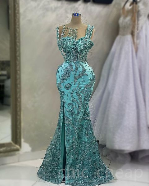 

Aso Ebi 2023 Arabic Sequined Lace Prom Dress Crystals Pearls Mermaid Evening Formal Party Second Reception Birthday Engagement Gowns Dresses Robe de Soiree SH033, Same as image