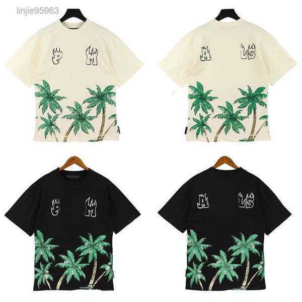 

23s men's t t shirt palms palmangel city designer limited inkjet graffiti letter printing sailboat short-sleeved casual, White;black