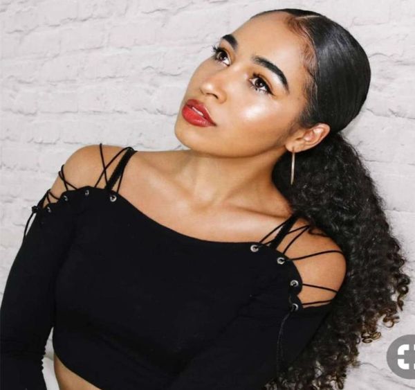 

sleek kinky curly pony tail hairpiece drawstring wrap around women ponytail hair extension 100g160g natural color2753140, Black