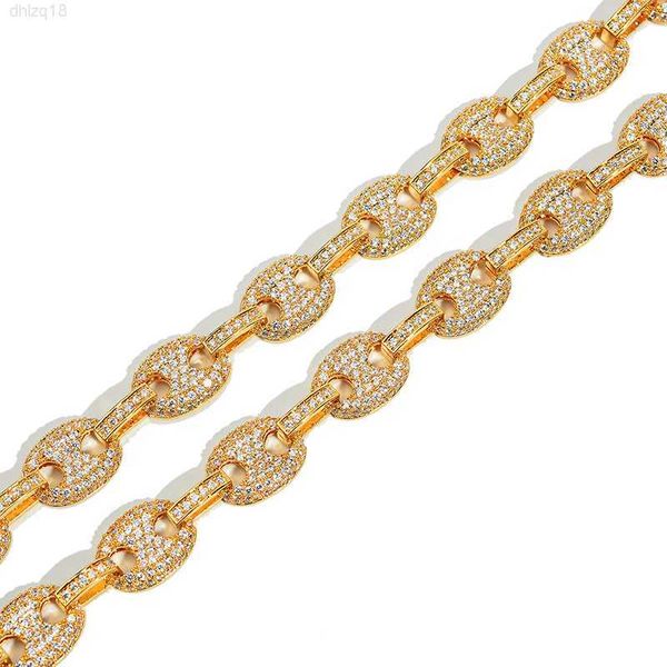 

men's hip hop jewelry set 12mm gold plated coffee beans neicklace zircon diamond choker necklace iced coffee bean chain necklace, Silver