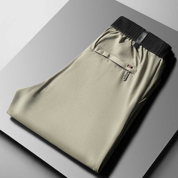 

summer ice silk casual pants men's thin high end sports pants men's elastic loose straight dried long pants men's style eoq1, Black