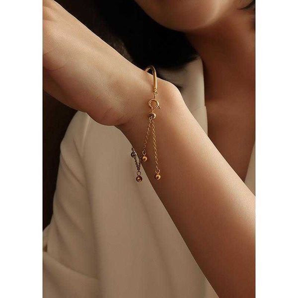

ins ornament charm jewelry buckle n steel ball tassel brace lace bracelet titanium gold material, Golden;silver