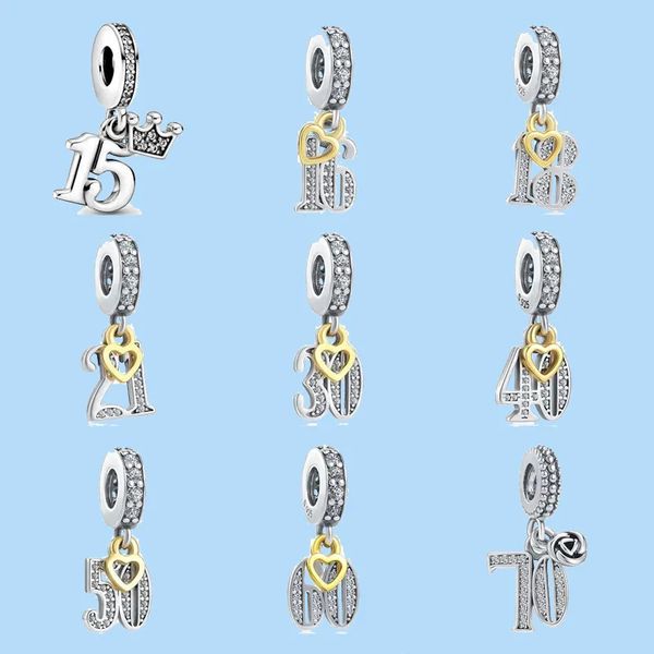 

925 sterling silver charms for pandora jewelry beads diy pendant women bracelets beads birthday numbers 16 18, Black
