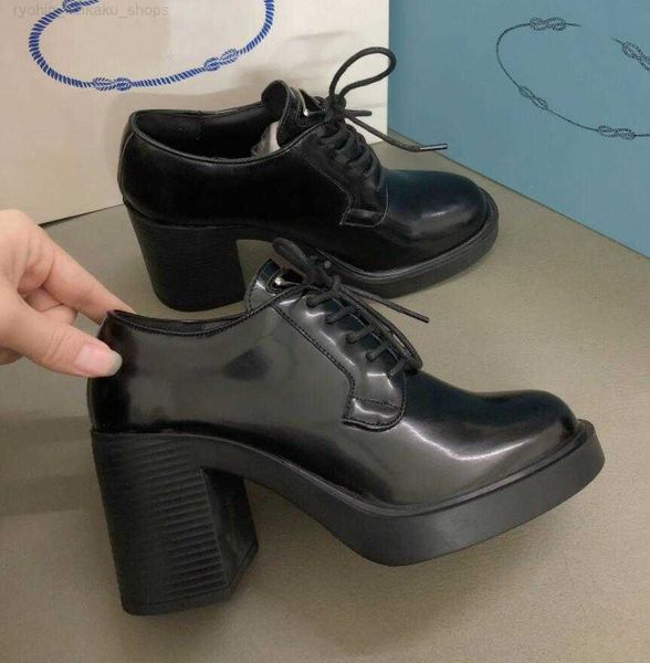 

designer women monolith casual shoes thick bottom gear triangle p loafers black cloudbust genuine leather shoe increase platform chunky heel