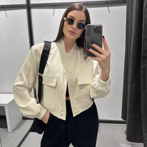 

women's jackets sltnx fashion woman bomber jackets for women spring casual big pockets jackets coats ladies chic long sleeve outerwear, Black;brown
